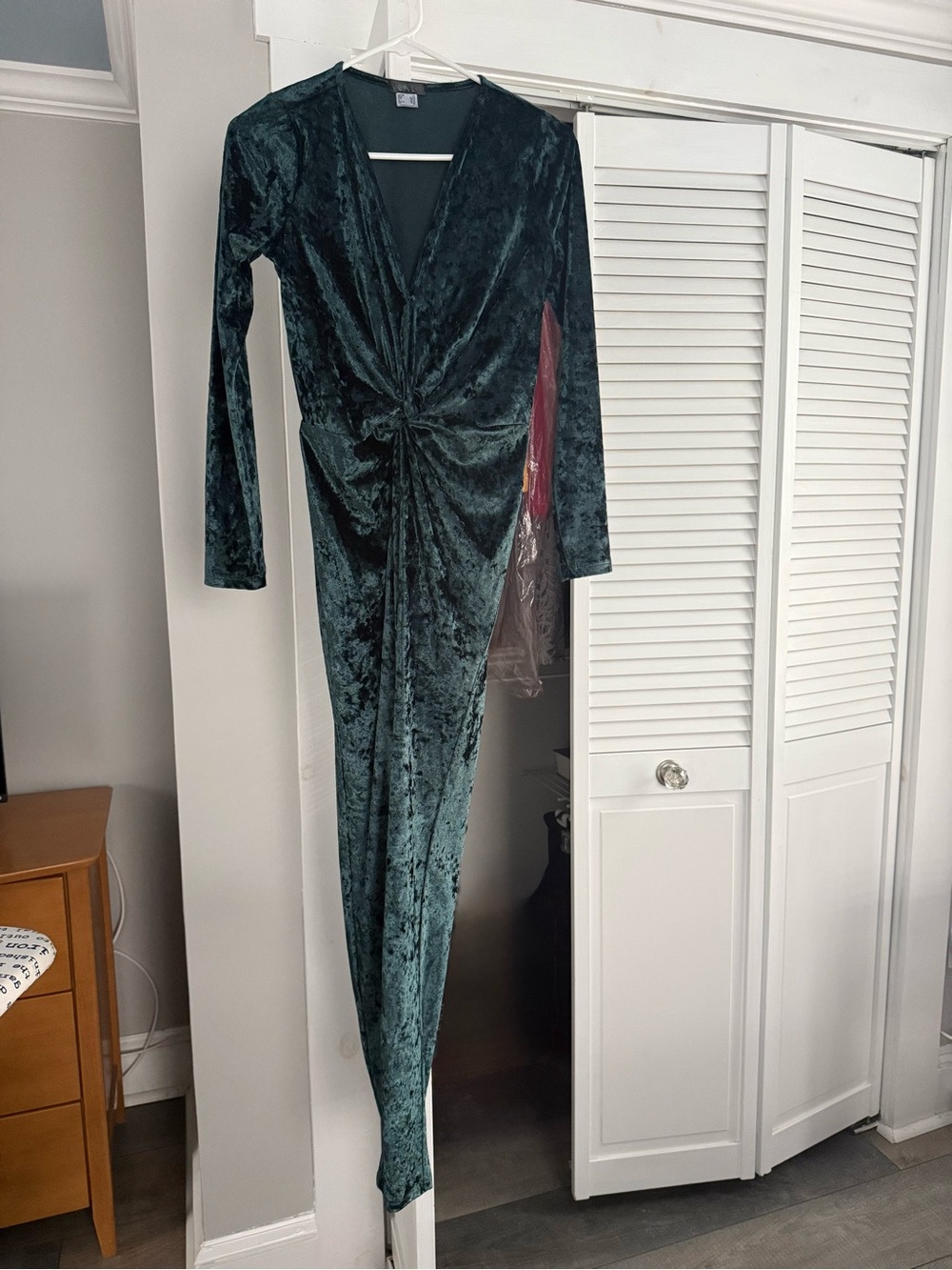Green Velvet Twist-Front Long Jumpsuit